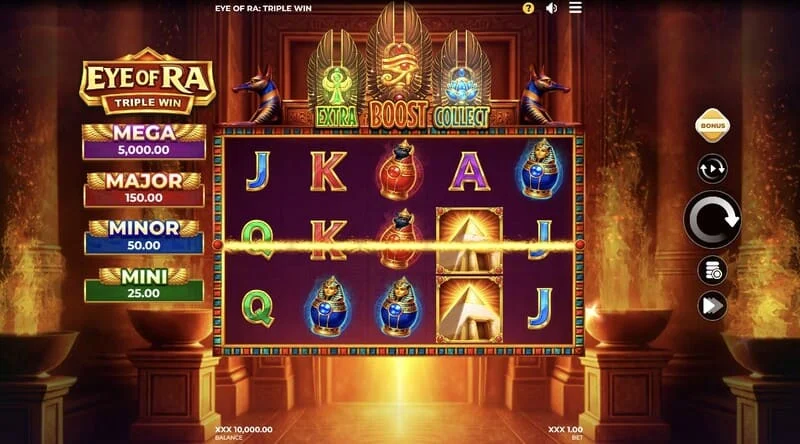 Eye of Ra Triple Win – alap játék képernyő öt tárcsával